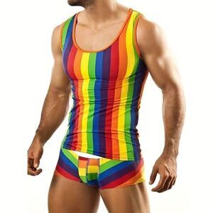 Pride Rainbow Pajama Sleeveless Short Set Men Large -O